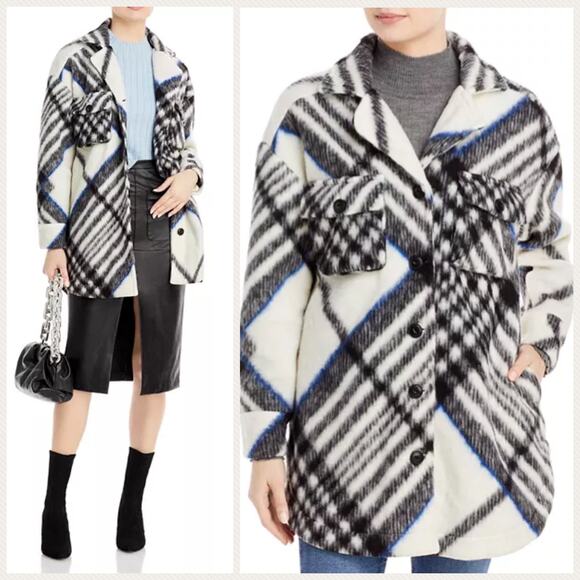 Anine Bing The Oakley Shacket Oversized In Cream Tartan Plaid Jacket Size L - Picture 4 of 16